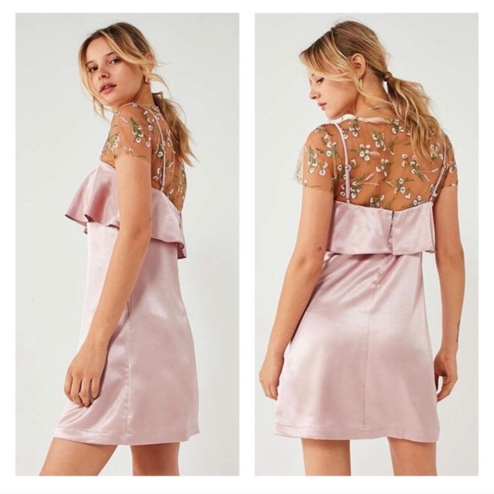 URBAN OUTFITTERS Pink Ruffle Satin Slip Dress